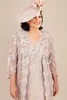 Plus Size Mother Of The Bride Dresses With Long Jacket Lace Knee Length Long Sleeve Ann Balon Mother Of The Bride