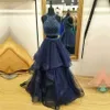 TwoPiece Modest Jewel Zipper Sleeveless Ruffles Organza Crystals Prom Dress Dark Blue Ball Gowns Evening Dress vestidos longos pa8741868