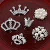 DIY CrownRoundSnowFlower Metal Rhinestone Pearl Buttons for Craft Flatback Crystal Decorative Buttonss Hair Accessories Use DRP4004587