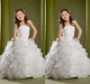 Kabarık Güzel Örgün Kız Pageant Elbiseler Çocuk Sequins Boncuk Kat Uzunluk Çiçek Kız Elbise Düğün İçin Özel Made Çocuklar Parti törenlerinde