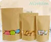 Gratis frakt 10x15 + 3cm 100pcs x Brown Standing Kraft Paper ZiPlock med transparens Fönster-Rolosable Flower Tea Storage Påse, Socker Sack