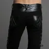 Wholesale- Fashion Autumn&Winter Mens Skinny Leather Pants Faux Black Joggers Pants Motorcycle Trousers For Men With Strings