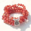 Sn1145 Handgjorda Kvinnor 8 mm Röd Agate 108 Mala Pärlor Armband eller Halsband Silver Lotus Buddha Ohm Charm Armband Partihandel