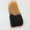 Brazilian Ombre Straight Two Tone 1b 27 Blonde Human Hair Lace Closure Bleached Knots 4 x4