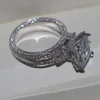 Vecalon 女性ビッグジュエリーリングプリンセスカット 10ct ダイヤモンド石 300 個 Cz 925 スターリングシルバー婚約結婚指輪ギフト