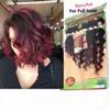 أزياء الشعر البشري القصير Ombre Burgundy kinky مجعد الشعر البرازيلي الموجة العميقة امتدادات الشعر التجويف الإنسان نسج إغلاق marley6554437