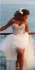 Glamorös älskling ärmlös tulle prom klänning med pärlor strand kväll hög lågparty klänning vestido de festa formatura