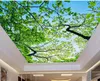 天井青い空の枝3D天井の壁紙の上の3 dの壁紙バスルームのための立体風景の天井