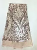 5 Y / pc Bellissimo tessuto di pizzo netto francese beige con paillettes blu royal design pizzo africano per vestiti LJ12-6