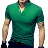 Sıcak Satış Erkek V Boyun T Gömlek Yaz Moda Katı Kısa Kollu T Gömlek Erkekler Laiso Baskı Yaka Slim Fit Erkek Üst Tees Gömlek