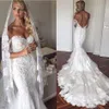 Sexig utanför axeln Lace Mermaid Bröllopsklänning 2017 Steven Khalil High Arabic Dubai Sweep Train Vintage Vestido de Noiva