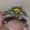 2017 New Top Sell Fashion Jewelry 925 Sterling Silver Round Cut Gold Topaz Birthstone CZ Diamond Wedding Princess Women Anello da sposa Set