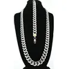 MENS 14K GOLD STAINLESS STEEL MIAMI CUBAN CHAIN NECKLACE BRACELET SET