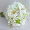 Ramo de novia con perlas de encaje de seda, peonías, rosas, broche de boda rústico elegante, ramo de novia blanco y morado, ramo de novia Artificial