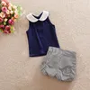 Toptan-Toddler Çocuklar Bebek Kız Giysileri Setleri 2 adet Yaz Plaj Kıyafetleri Giysi T-Shirt Tops + Şort Çizgili 2 adet Set Kız Giyim