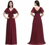 Price Dark Wholesale Red Long Chiffon Dresses V Neck Low Back Flowy A Line Evening Party Gowns With Speaker Sleeves Cheap Online
