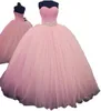 2018 Sexy Różowa Suknia Balowa Quinceanera Suknie Z Zroszony Słodki 16 Sukienka Koronkowa Długość podłogi Vestido Para Debiutante QC111