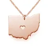 Ohio Map Stainless Steel Pendant Necklace with Love Heart USA State OH Geography Map Necklaces Jewelry for Women and Men