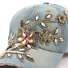 Mulheres Moda Denim Boné de Beisebol Jean Lona De Cristal Esportes Hap Hip Hop Snapback Caps Ajustável Casquette Sunhats