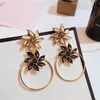 idealway DIY Korea Gold Plated Crystal Flower Shape Dangle Earrings Women Jewelry