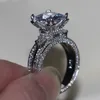 Vecalon Vrouwen Grote Sieraden Ring Prinses Cut 10CT Diamond Stone 300pcs CZ 925 Sterling Silver Engagement Trouwring Gift