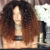 Português Virgem Brazilian Human Human Wigs Ombre Cor # 1B / # 30 Kinky Curly Lace Perucas 150% Densidade Lace Perucas dianteiras para Mulher Negra