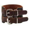 Enastående Vintage Brown Black Wide Belt Style Äkta Läder Armband Manschett Bangle Cool Punk Rock Tribe Justerbar Armband Män Armband