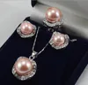 Genuine rosa Shell pérola Diamante brincos anel colar pingente conjunto sem caixa