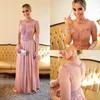 2018 Sexy Sheer Powrót Crew Pink Evening Sukienka Długość podłogi Specjalne okazje Długie z koralikami suknia wieczorowa koronki