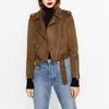 Chic marron Faux daim veste 2016 automne femmes court moto Biker veste revers fermeture éclair taille réglable lâche manteau vêtements d'extérieur