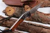 Damascus Staal Survival Straight Jachtmes 58HRC RosewoodEbony Handvat Vaste Messen Met Lederen Schede