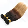 Peruvian Straight Human Hair Remy Hair Weaves Ombre 3 Tones 1B/4/27 Color Double Wefts 100g/pc Can Be Dyed Bleached