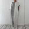 2017 Nuove Donne di Estate Abiti Lunghi Allentati Abiti Estivi Casual Color Block Tasca Girocollo Manica Corta Shift Maxi Abito Vintage Chiffon