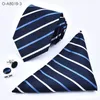 Neck Tie Handkerchief Cuff Links Set 24 Colors 145*8cm Jacquard Necktie Men's Stripe necktie for Father's Day business tie gift