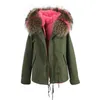 Garniture en fourrure bleue de marque JAZZEVAR 100% doublure en fourrure de lapin armée mini parkas en toile Doublure détachable femmes manteaux de neige comme style mme