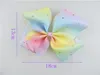 50pcs girl Jeweled Pastel ombre ribbon 18cm Signature hair bows clips Rainbow Rhinestone Dance Cheerleader Pageant hair Accessories HD3474