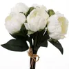 Riktig touch pu peony knoppar bukett bröllop brud holding blomma brud hand hålla blommor hem dekorativa prydnad vit röd färg