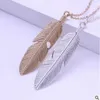 Free Shipping Christmas Gift Fashion Jewelry Punk Silver/Gold Plated Long Chain Feather Necklace Vintage Leaf Pendant Necklace for Women