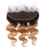 #1B/27 Honey Blonde Ombre Brazilian Human Hair Full Lace 13x4 Ear to Ear Frontal Body Wave Light Brown Ombre Lace Frontal Closure