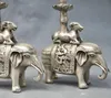 10 '' الصين فضة برونز زوج الفيل شمعة عصا البرونزية تمثال