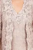 Plus Size Mother Of The Bride Dresses With Long Jacket Lace Knee Length Long Sleeve Ann Balon Mother Of The Bride