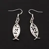 Alloy Jesus dangle ljuskrona örhängen 925 Silver Fish Ear Hook 40Pairs / Lot E044 42.9x9.4mm