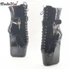 Wonderheel new 18cm wedges heel patent leather lace up locked padlocks ankle ballet boots sexy fetish women hot ballet boots