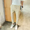 Free ship Summer newest nine Men's Pants cotton and linen feet Harlan Slim trend linens casual PM001 Mens Pant