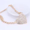 Women Jewelry Sets Romantic Heart Love Crystal Statement Chokers Necklace Earring Ring Set For Bridal Gold Color Wedding Dress