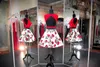 Rosa vermelha Floral Impresso Vestidos de Baile Curto Duas Peças Na Altura Do Joelho Vermelho Top com Cetim Branco Do Joelho Comprimento do Baile Vestidos de Festa 2019 Novo