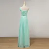 Abito da damigella d'onore lungo in chiffon plissettato Abito lungo fino al pavimento verde menta per la festa nuziale New Robe Demoiselle D'Honneur