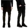 Nouveau Jean déchiré noir hommes avec des trous Denim Super maigre célèbre marque de créateur coupe ajustée Jean pantalon rayé Biker Jean