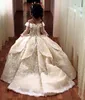 Vintage kant geappliceerd Pageant jurken met lange mouwen baljurk bloem meisje jurk off schouder sweep trein kid eerste communie jurken