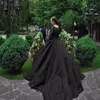 Vintage Black Gothic Ball gown Wedding Dresses Long Sleeves Beads Lace Jewel Neck New 50S Wedding Gowns Non White Robe De Mariee